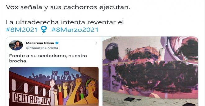 El certero tuit tras el ataque al mural feminista de Madrid: "Vox señala y sus cachorros ejecutan"