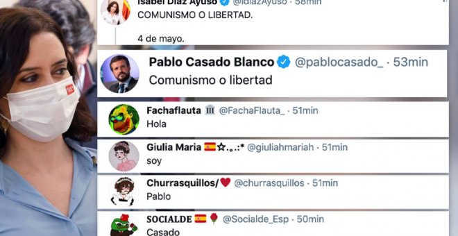 Casado y Ayuso actualizan el eslogan a "comunismo o libertad" y la troleada tuitera es épica