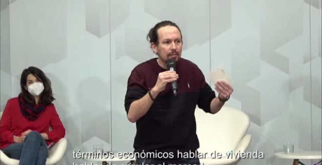Primer acto de precampaña de Pablo Iglesias con la vivienda como bandera