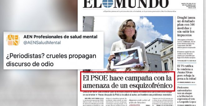 "Cómo criminalizar una enfermedad mental y blanquear el discurso de odio en 10 palabras": críticas a la portada de 'El Mundo'