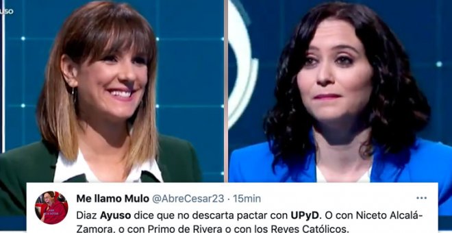 Ayuso dice que no descarta pactar "ni con UPyD" y los tuiteros le recuerdan el 'detalle' de su disolución