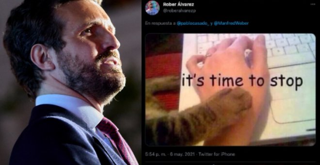 Casado compara la victoria del PP con la caída del Muro de Berlín y los tuiteros le responden: "Es momento de parar"