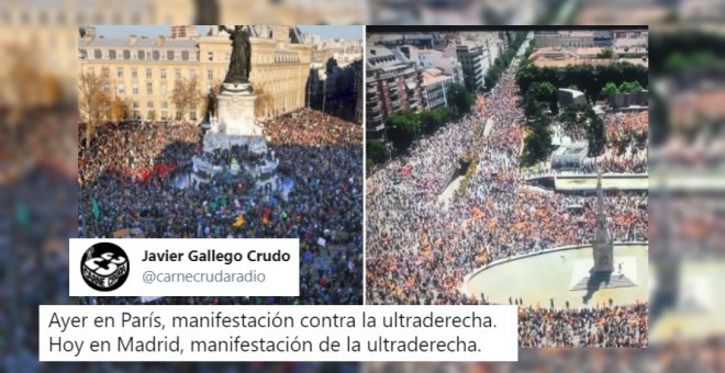 Contra la ultraderecha en Francia, con la ultraderecha en España: el tuit viral sobre las manifestaciones del fin de semana