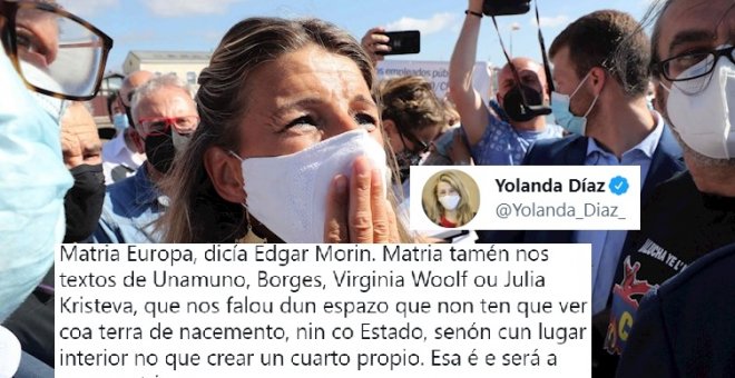 "Borges, Virginia Wolf, Edgar Morin...": Yolanda Díaz reivindica su propuesta de cambiar patria por 'matria' y alude a grandes escritores