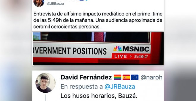 Bauzá se mofa de una entrevista a Sánchez en la MSNBC y desata el cachondeo: "¿Conoces los husos horarios?"