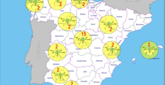 Localización de los 39 drones que vigilarán la segunda operación salida del verano