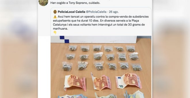 "Narcos Calella": cachondeo con el anuncio de una operación policial con 30 gramos de marihuana y 75 euros