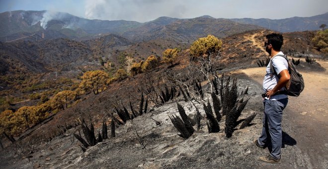 El incendio en Sierra Bermeja sigue vivo y quema ya 7.400 hectáreas, obligando a evacuar a 1.600 personas