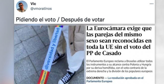 Críticas al PP por no votar a favor de los derechos de las familias LGTBI en Europa: "Eso sí, en las elecciones, banderitas y pulseritas"