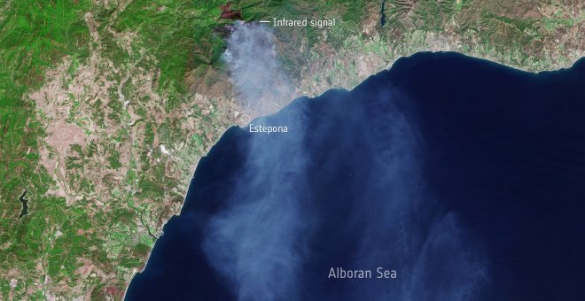 Imagen del incendio en Andalucía captada por el satélite Copernicus