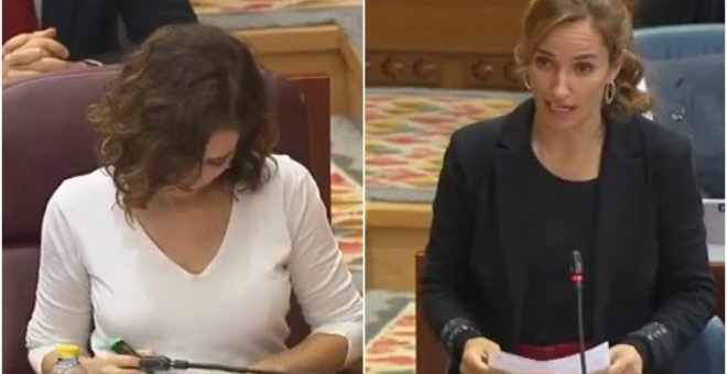 Mónica García levanta un aplauso pidiendo a Ayuso que "por una vez" le mire mientras le hace una pregunta