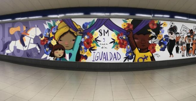 Metro de Madrid retira un mural feminista de una de sus estaciones tras ser vandalizado