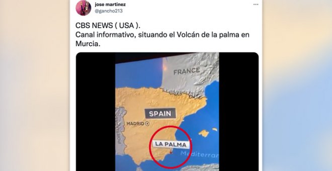 La cadena de televisión CBS se lía con la geografía y sitúa el volcán de La Palma en... Murcia