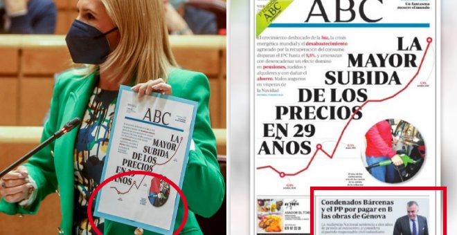 El PP vuelve a hacerlo, ahora en el Senado: cercenan una portada de 'ABC' para esconder la condena por las obras de Génova