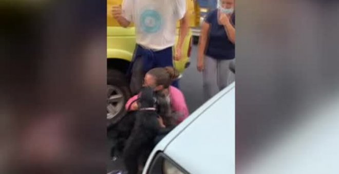 El emotivo reencuentro de una familia de La Palma con sus perros perdidos tras la erupción del volcán