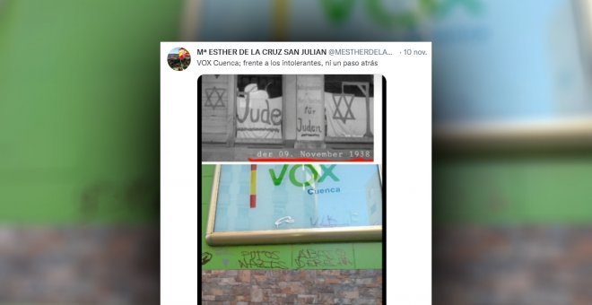 Vox compara unas pintadas con rotulador en su sede de Cuenca con la persecución nazi a los judíos