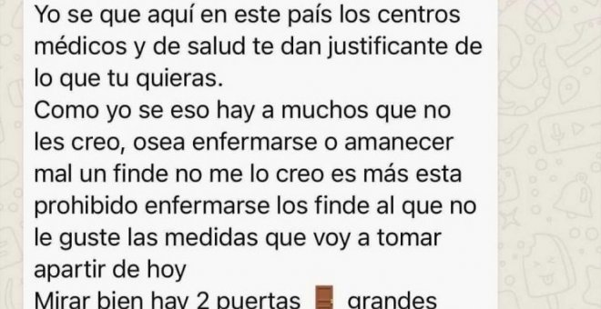 La amenaza del dueño de un restaurante a sus trabajadores que enfurece a los tuiteros: "Está prohibido enfermarse los findes"