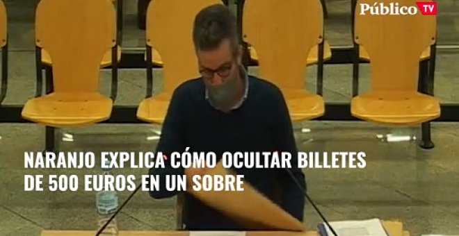 Gonzalo Naranjo, exvicepresidente de la empresa Sufi, explica cómo se pueden ocultar billetes de 500 euros en un sobre para una mordida de 150.000 euros.