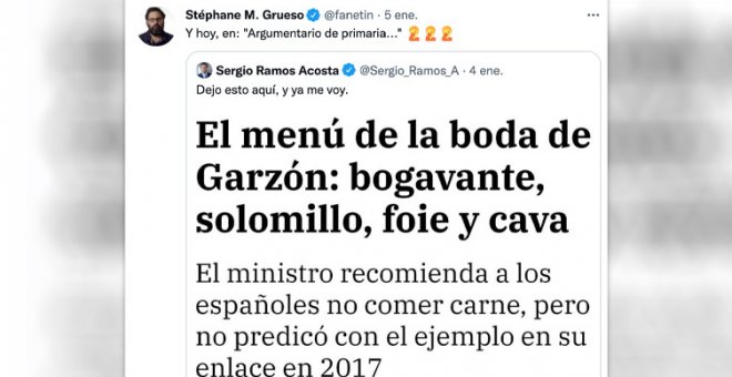 "Y hoy, en 'Argumentario de primaria...'": un senador del PP ataca a Garzón por el menú de su boda y los tuiteros le retratan