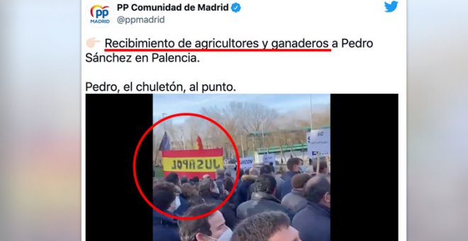 El PP tuitea un vídeo sobre el "recibimiento de ganaderos" a Pedro Sánchez pero se les escapa un pequeño detalle