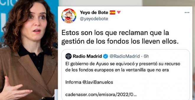 Cachondeo por la pifia del Gobierno de Ayuso con el recurso por los fondos europeos: "Los buenos gestores"