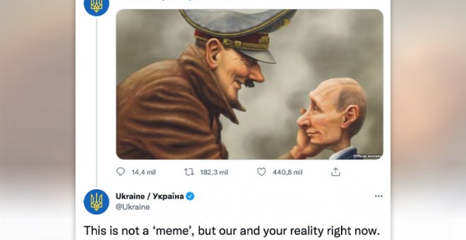 "Esto no es un meme sino nuestra realidad": la "cuenta oficial de Ucrania en Twitter" publica una ilustración de Hitler con Putin