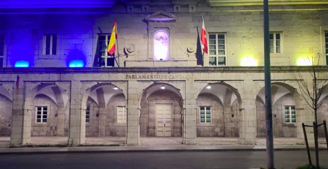 El Parlamento de Cantabria se ilumina con la bandera de Ucrania