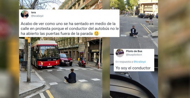 "Por estas cosas pago internet": la maravillosa coincidencia de dos tuiteros documentando una curiosa sentada ante un autobús