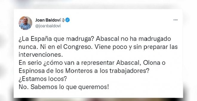 Baldoví deja en evidencia a Abascal: "No ha madrugado nunca. Ni para el Congreso. Viene poco y sin preparar las intervenciones"