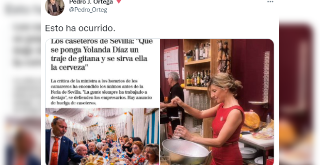 "Dicho y hecho": Yolanda Díaz se sirve una cerveza en la Feria de Abril tras la insistencia de algunos caseteros