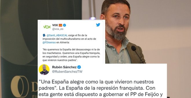 Abascal quiere "una España alegre como la que vivieron nuestros padres" y los tuiteros se preguntan: "¿La del terrorismo o la de la dictadura?"
