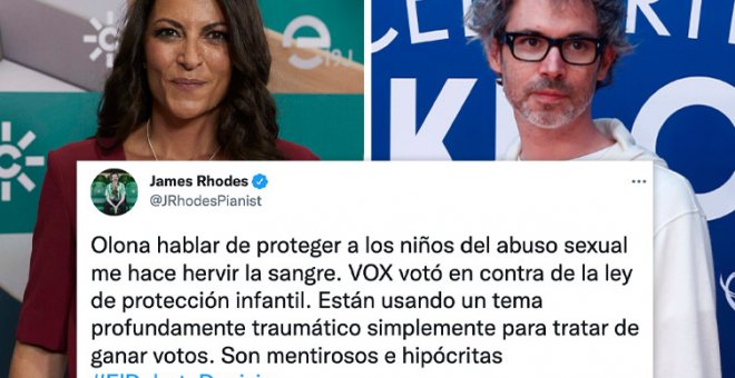 James Rhodes responde a Macarena Olona y le recuerda que Vox votó contra la ley de protección infantil: "Me hace hervir la sangre"