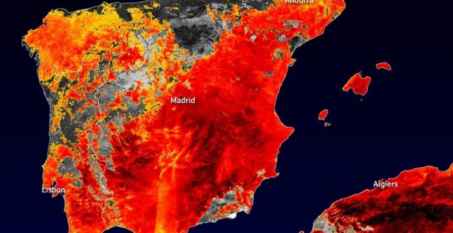 España en rojo: imagen por satélite