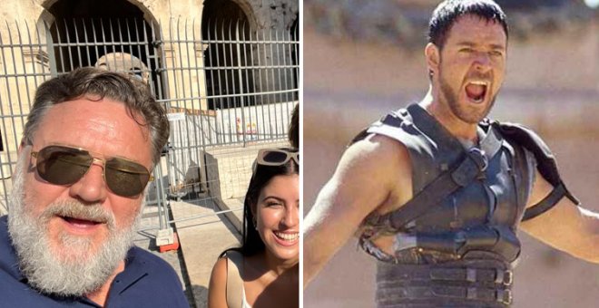 El maravilloso tuit de Russell Crowe desde el Coliseo: "Llevando a los niños a ver mi antigua oficina"