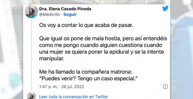 El hilo indignado de una anestesista: "Así entendéis cómo me pongo cuando alguien cuestiona que una mujer quiera la epidural"