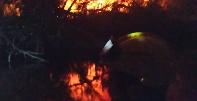 Incendio en una de las islas del Tajo a su paso por Toledo, más de doce horas luchando por extinguir el fuego