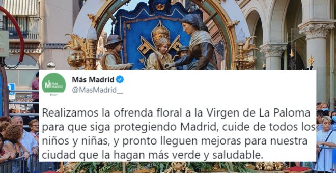 Desconcierto tuitero por la ofrenda de Más Madrid a la virgen de la Paloma: "Lo del laicismo lo tenéis un poquito olvidado"