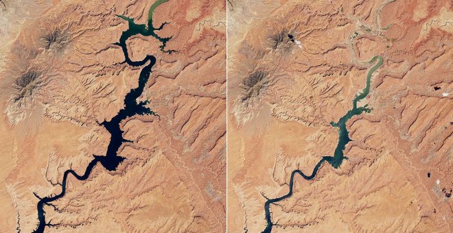 Imágenes de la NASA muestran cómo la sequía está haciendo desaparecer el lago de 'El planeta de los simios'