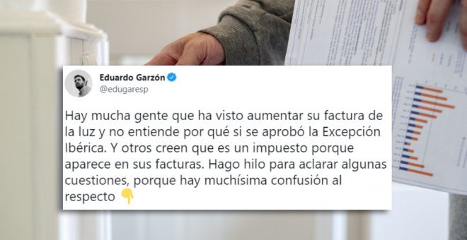 El hilo de Eduardo Garzón que explica el efecto de la excepción ibérica en el recibo de la luz: "Es un parche insuficiente, pero ha logrado reducir un 18%"