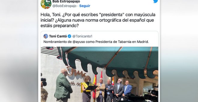 Toni Cantó se lía al citar a Ayuso en su proclamación como 'presidenta de Tabarnia' y nombra a otro tuitero: "Es que ni para eso"