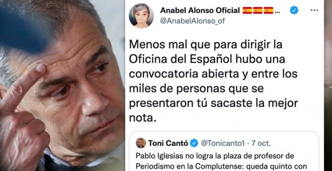 "Bola, juego, set y partido": la irónica respuesta de Anabel Alonso a Toni Cantó sobre la plaza de profesor de Pablo Iglesias