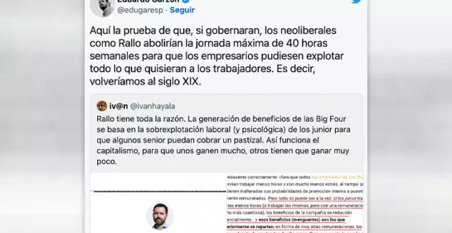 Las respuestas en Twitter a los argumentos del economista Juan Ramón Rallo tras la inspección a las 'Big Four': "Es decir, volveríamos al siglo XIX"