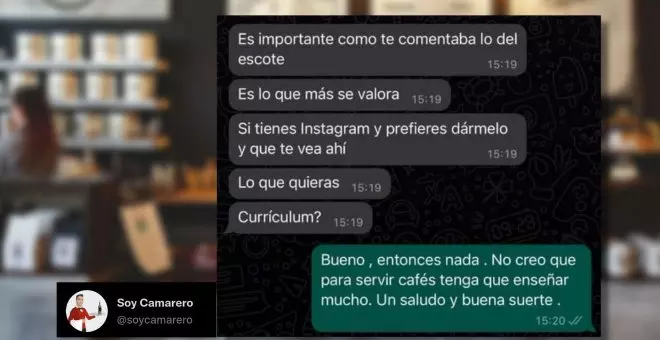 "Lo importante es el escote": una camarera se planta ante la petición de un empresario de la hostelería para contratarla