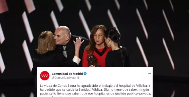 "No tenéis vergüenza": la Comunidad de Madrid usa a la viuda de Carlos Saura para sacar pecho por su modelo de sanidad