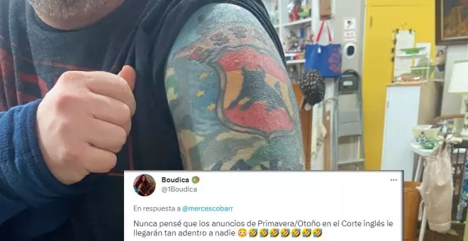 Los tuiteros alucinan con un tatuaje de lo más bizarro 'made in Spain': toro, bandera, tapas y hasta el logo de El Corte Inglés