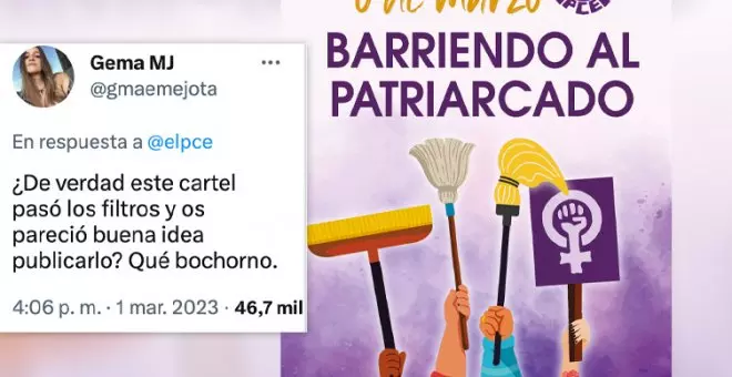 Críticas al cartel con escobas del PCE por el 8M: "En su cabeza era espectacular"