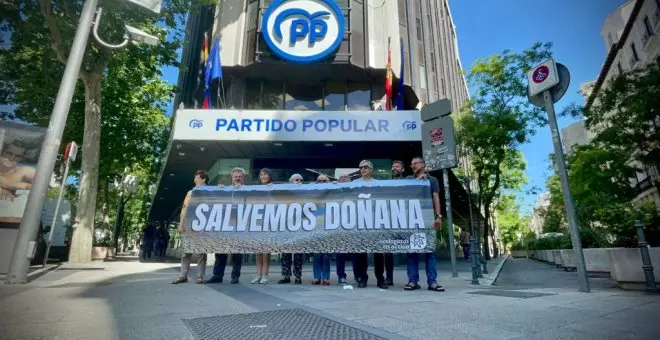 Ecologistas protestan frente a la sede del PP para denunciar las "nefastas" políticas en Doñana