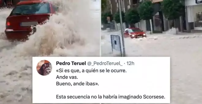 El épico vídeo de un coche en una riada en Molina de Segura con un impasible comentarista y salvada final: "Puro cine"