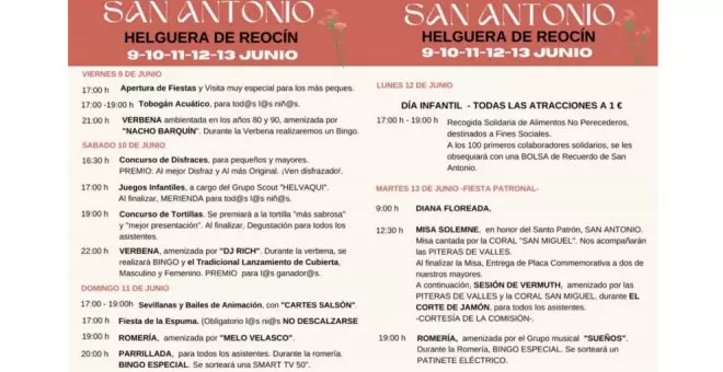 Las Fiestas de San Antonio de Helguera de Reocín tendrán lugar del 9 al 13 de junio