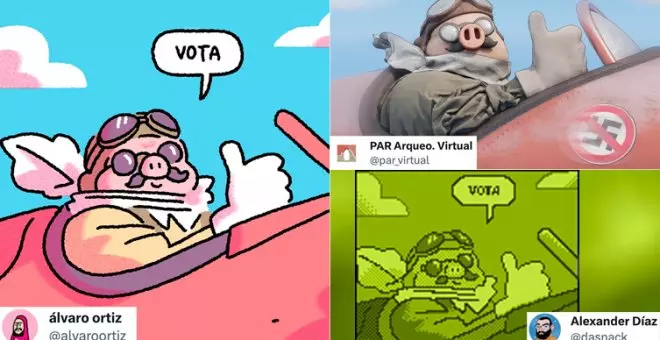 Las redes se inundan de ilustraciones de Porco Rosso animando a votar, con su frase "prefiero ser un cerdo a ser fascista"